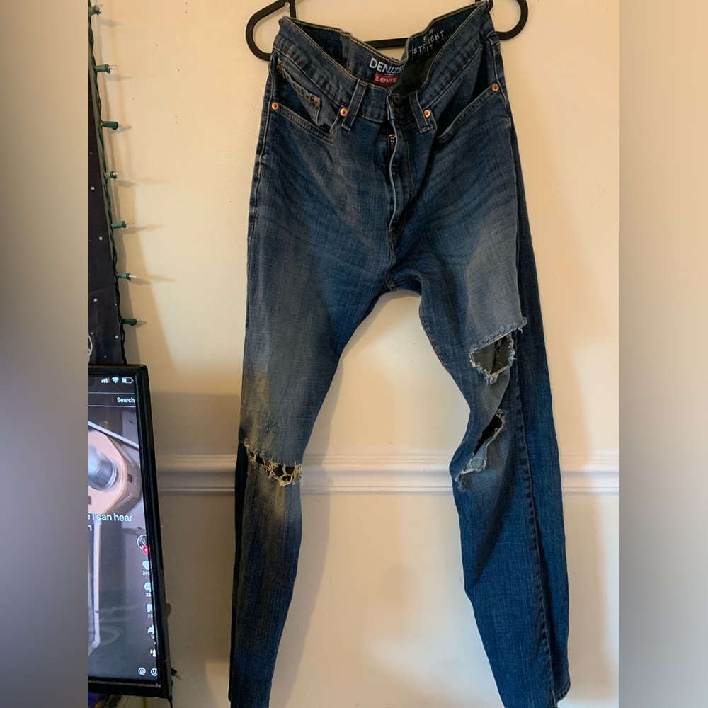 Blue jean ripped distressed comfy flattering